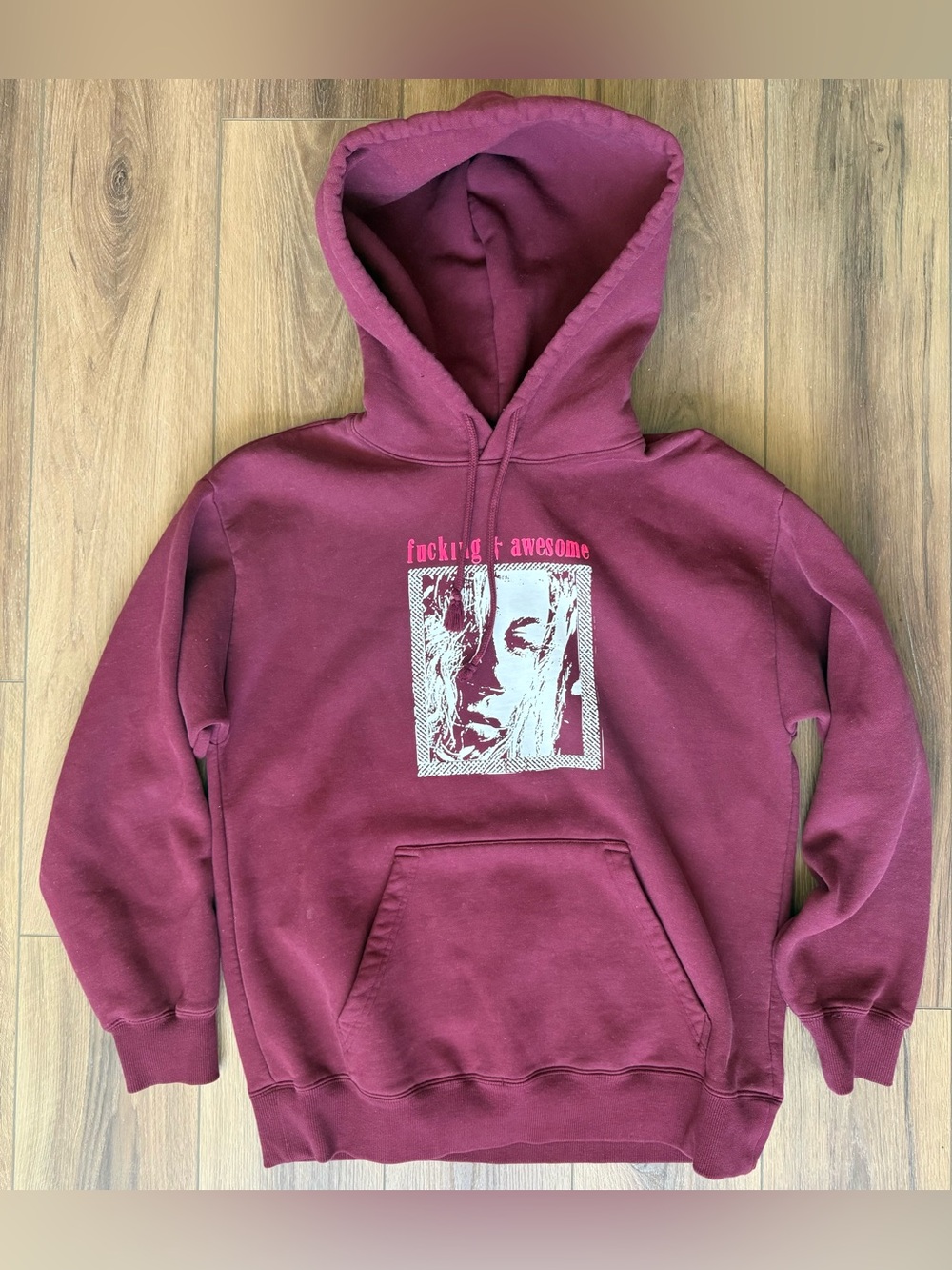 FuckingAwesome Hoodie Burgundy Red Sad World Large Hoodie Sweatshirt